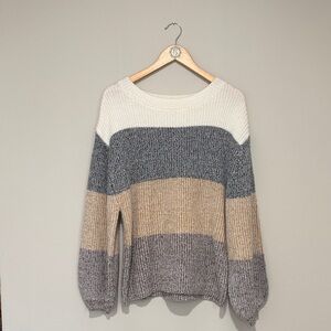 Pink Lily Colorblock Sweater - Cream, Gray, and Tan
